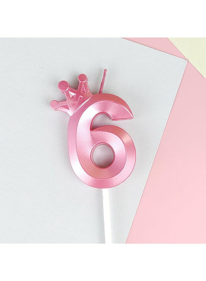 Birthday Number Candles for Cake Decoration, Glittery Cake Toppers with Cute Designs, Perfect for Kids' Parties, Anniversaries, and Celebrations-PINK(No.6)
