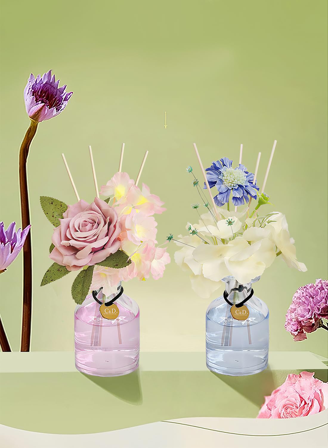 NOVO Flower Reed Diffuser with Essential Oils, Premium Long-Lasting Fragrance Scented Gift Set for Home, Bedroom, Bathroom & Office Decor, 100ml -Rosemary & Sandalwood