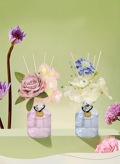NOVO Flower Reed Diffuser with Essential Oils, Premium Long-Lasting Fragrance Scented Gift Set for Home, Bedroom, Bathroom & Office Decor, 100ml -Rosemary & Sandalwood