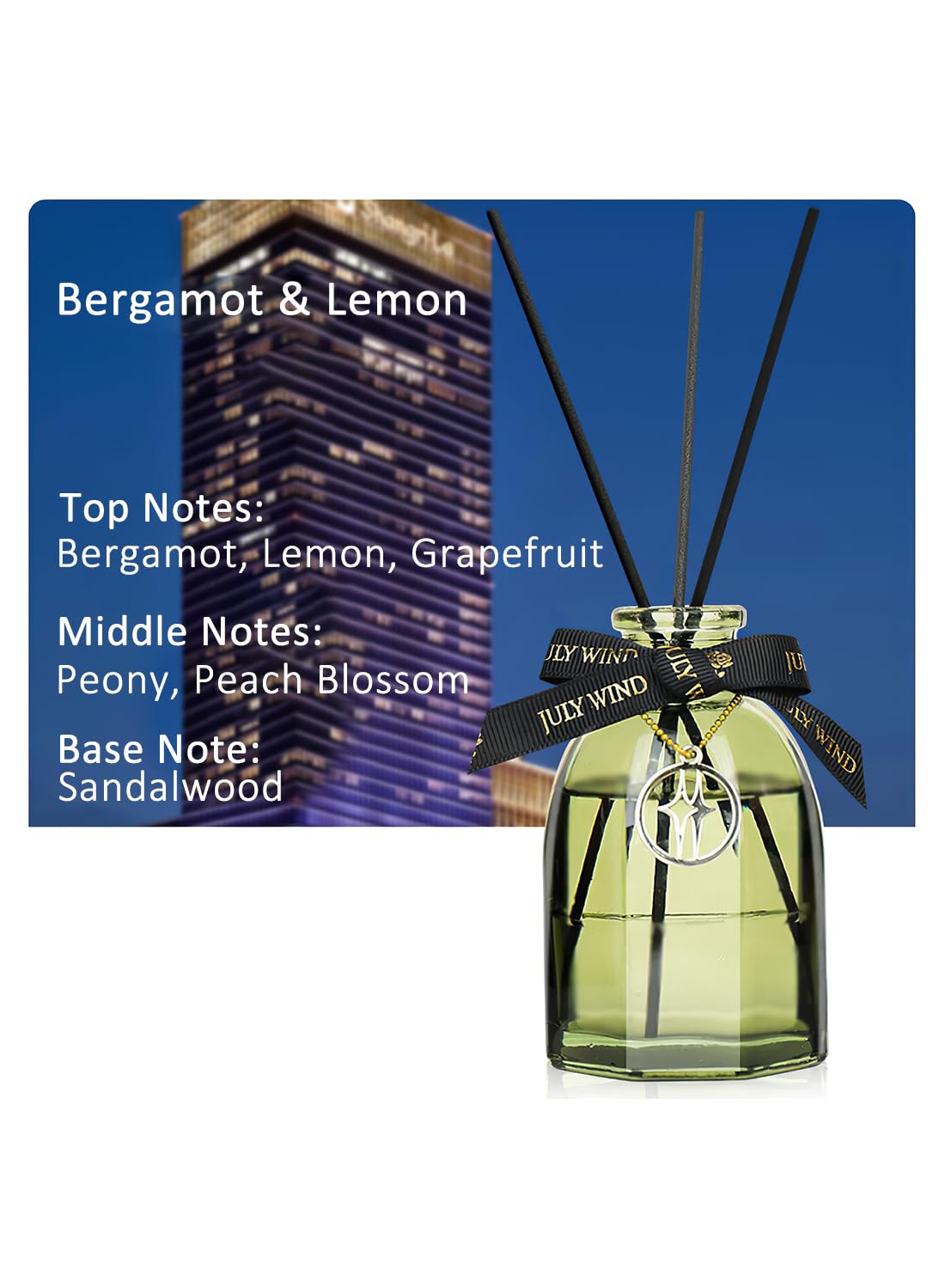 NOVO Scented Oil Diffuser with 5 Reed Sticks, Home Fragrance for Bathroom, Office & Home D¨¦cor 150ml -Bergamot & Lemon