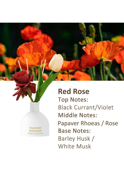 NOVO Artificial Flowers Scented Oil Diffuser Set with High imitation flower &4 Reed Sticks for Bathroom & Bedroom Home Decor&Office D¨¦cor, 150ml-Red Rose