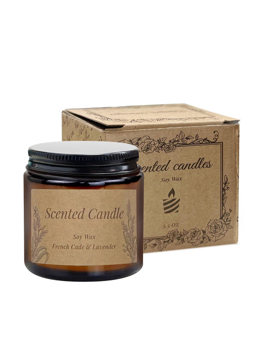 NOVO Scented Candles, 100g Natural Soy Wax Blend Aromatherapy Candle with Pure Essential Oils,12 Hours of Burn Time, or Home SPA Bathing Yoga-Lavender Brown/White