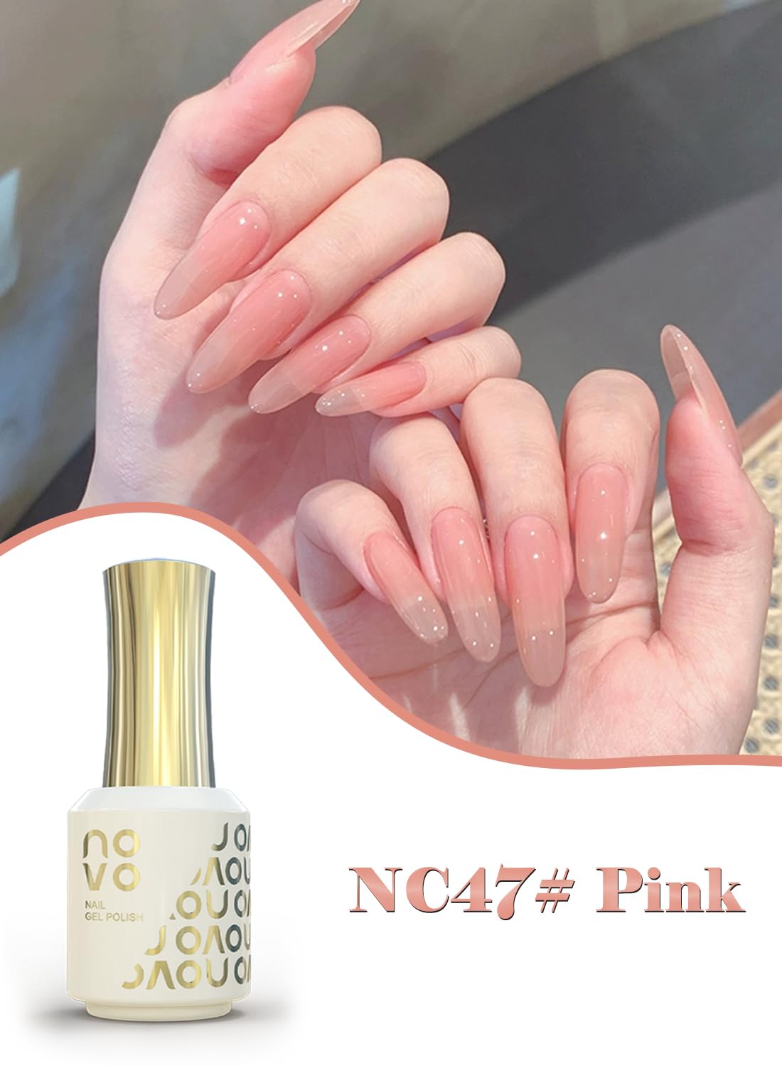 novo Jelly Gel Nail Polish, Sheer Nail Polish, UV LED Gel for DIY 12ml-NC47# Pink