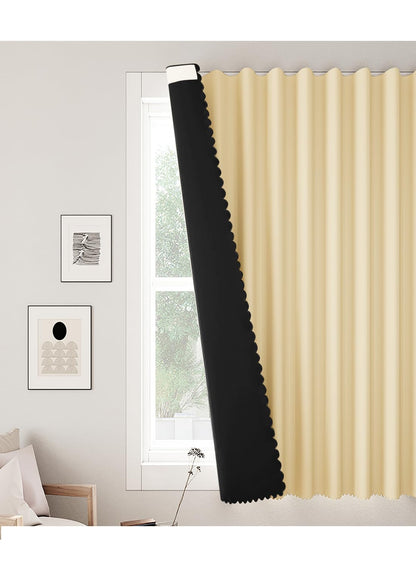 NOVO Velcro Curtains, Pongee No Drill Curtain, 100% Blackout, 1 Panel, W150 x H200CM, Fits Windows 75-100CM Wide, Beige