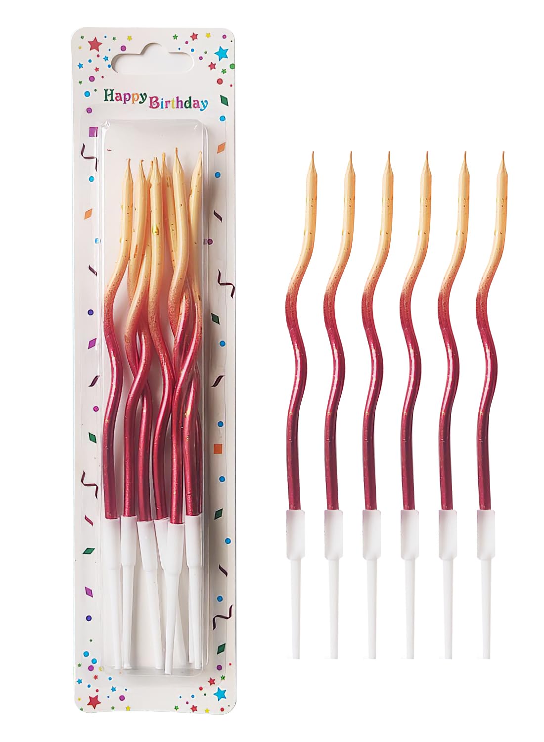 Colorful Long Thin Metallic Birthday Candles Kit£¬Glittery Cake Toppers with Cute Designs, Perfect for Kids' Parties, Anniversaries, and Celebrations-6Pcs Set Colorful