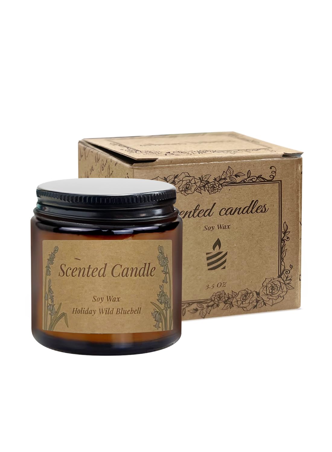 NOVO Scented Candles, 100g Natural Soy Wax Blend Aromatherapy Candle with Pure Essential Oils,12 Hours of Burn Time, or Home SPA Bathing Yoga-Wild Bluebell Brown/White