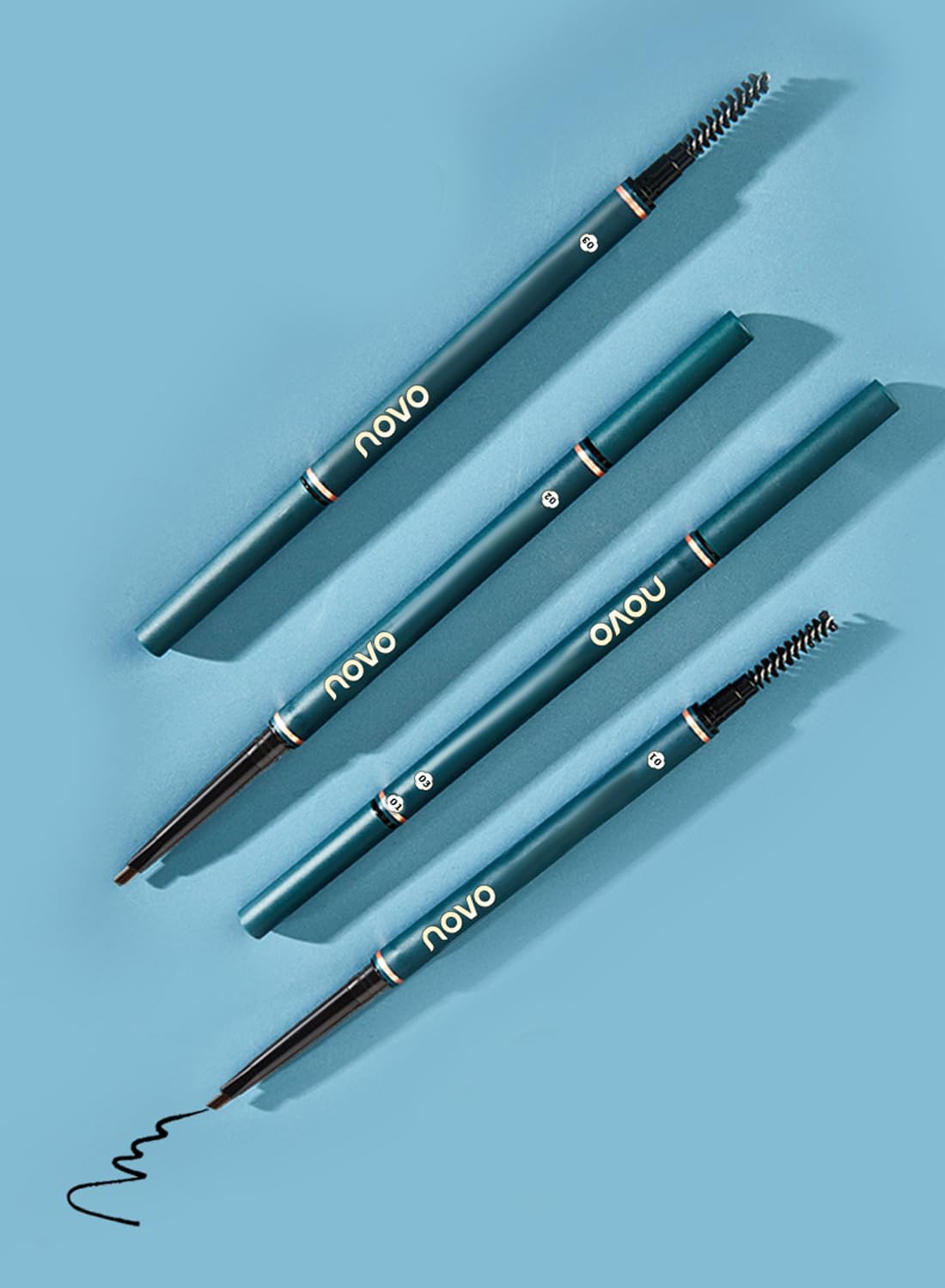 NOVO Eyebrow Pencil, Double Ended Triangular Extra Fine Brow, Retractable Definer with Fine Tip and Brush, Long Lasting Natural Eyebrows Makeup - Dark Brown