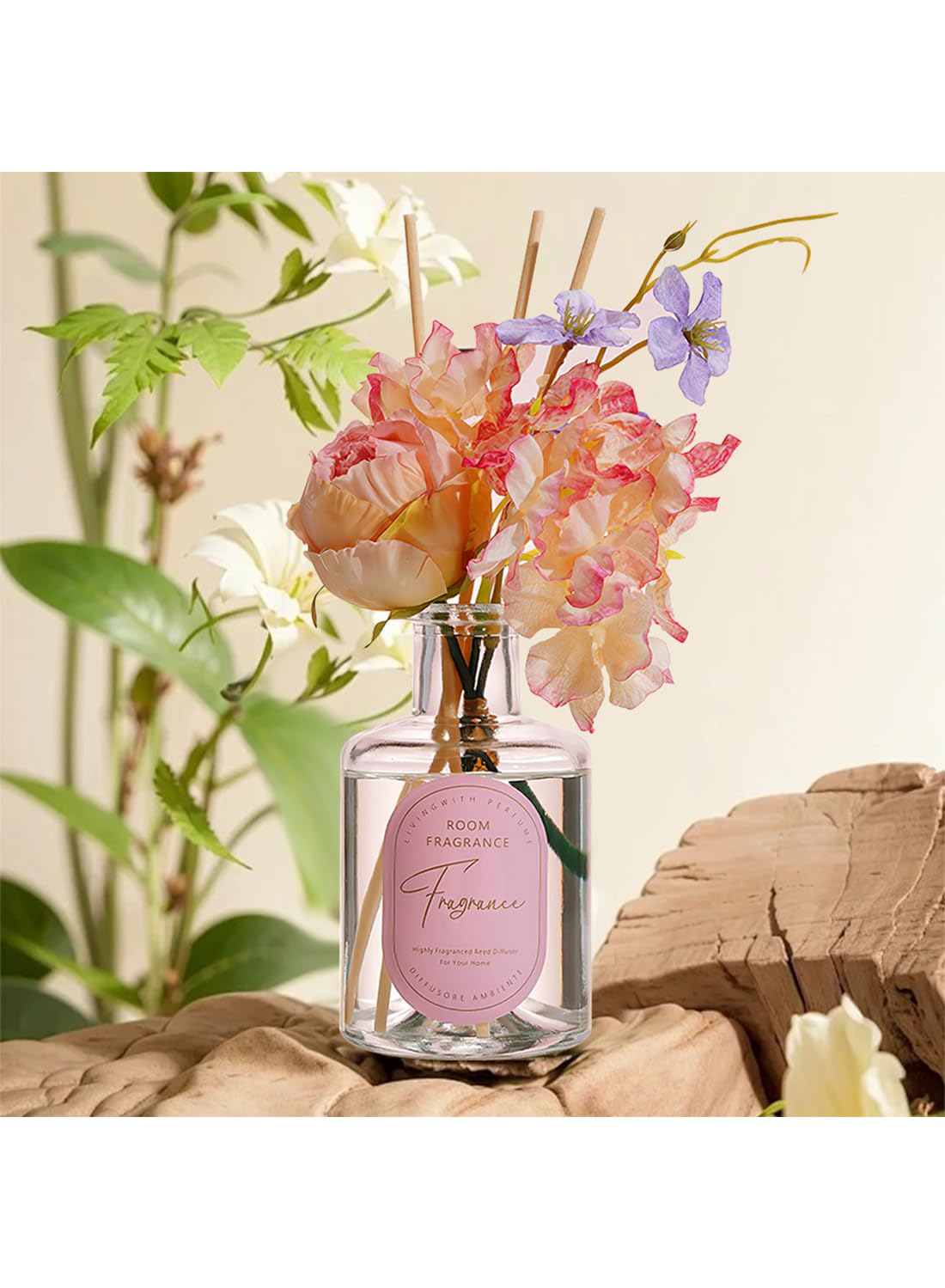 NOVO Scented Reed Diffuser, Artificial Flower Home Fragrance Oil with 4 Sticks for Bedroom,Home D¨¦cor,Office & Bathroom 200ml-Mint Rose