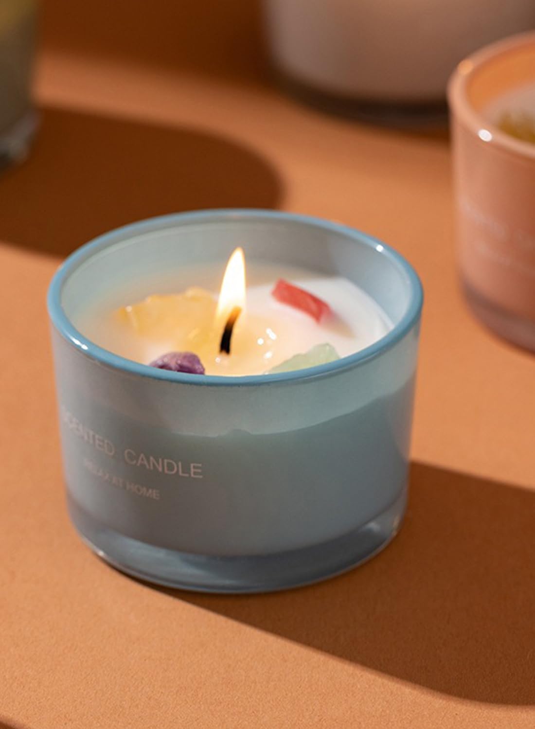 NOVO Scented Candles, 90g Natural Soy Wax Blend Aromatherapy Candle with Pure Essential Oils & Decorative Crystal-Orange