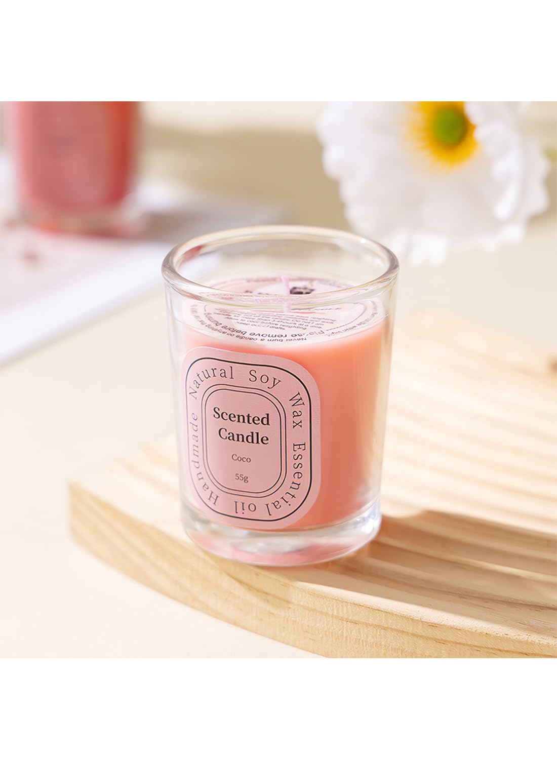 NOVO Scented Candles, Natural Soy Wax Blend Aromatherapy Candle with Pure Essential Oils 55g-Coco