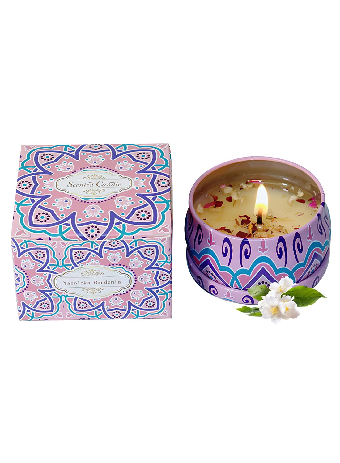 NOVO Scented Candle- 80g Natural Soy Wax Blend Aromatherapy Candle with Pure Essential Oils & Real Dried Flowers -Tuberose