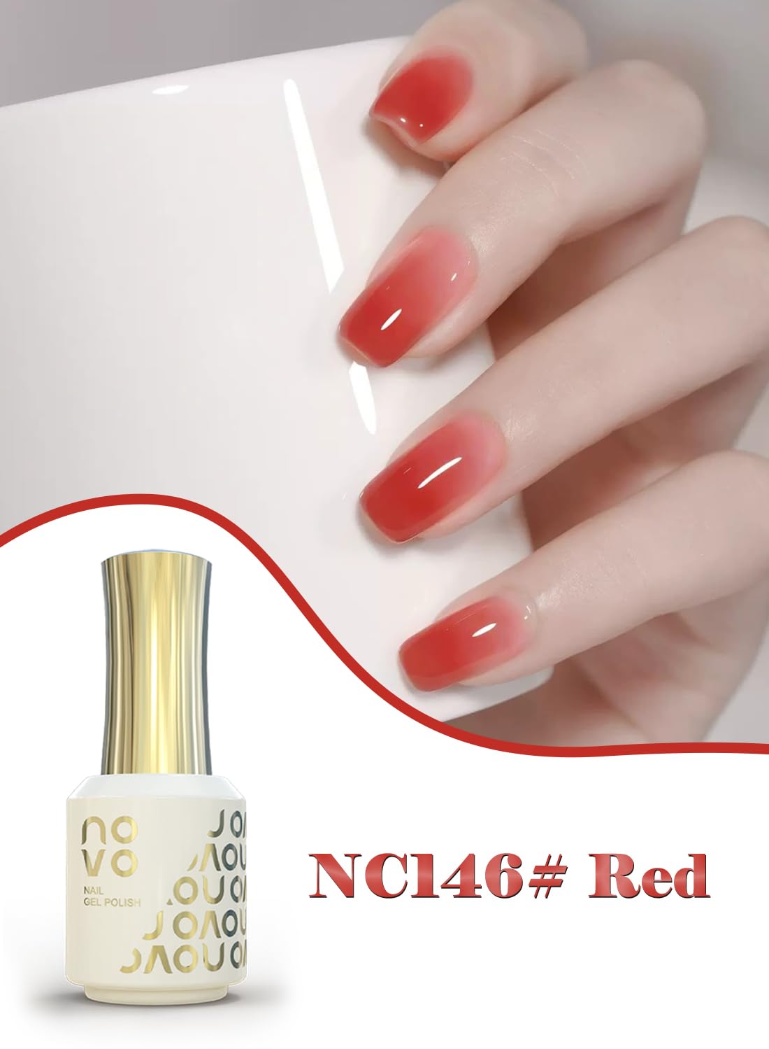 novo Jelly Gel Nail Polish, Sheer Nail Polish, UV LED Gel for DIY 12ml-NC146# Red