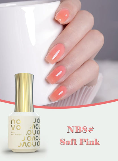 novo Rubber Base Gel, Shiny UV LED Gel Nail Polish for Women 12ml-NB8# Soft Pink