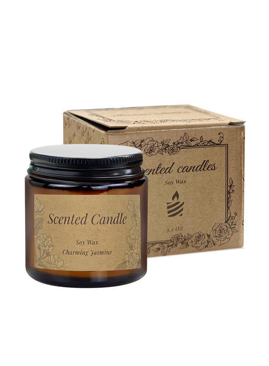 NOVO Scented Candles, 100g Natural Soy Wax Blend Aromatherapy Candle with Pure Essential Oils,12 Hours of Burn Time, or Home SPA Bathing Yoga-White Jasmine Brown/White