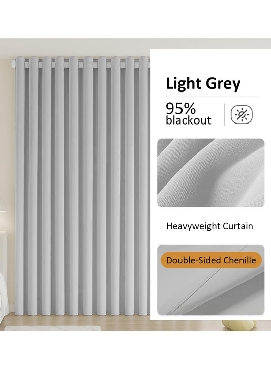 NOVO Double-Sided Chenille Blackout Curtain ¨C Grommet Top, 95% Light Blocking, Single Panel, W250 x H310CM, Fits Windows 125¨C165CM Wide (Grey)