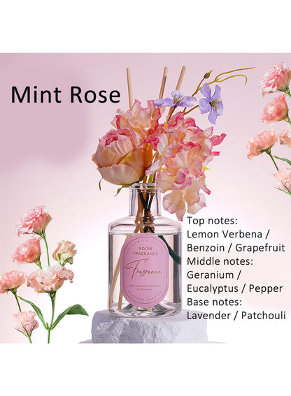NOVO Scented Reed Diffuser, Artificial Flower Home Fragrance Oil with 4 Sticks for Bedroom,Home D¨¦cor,Office & Bathroom 200ml-Mint Rose