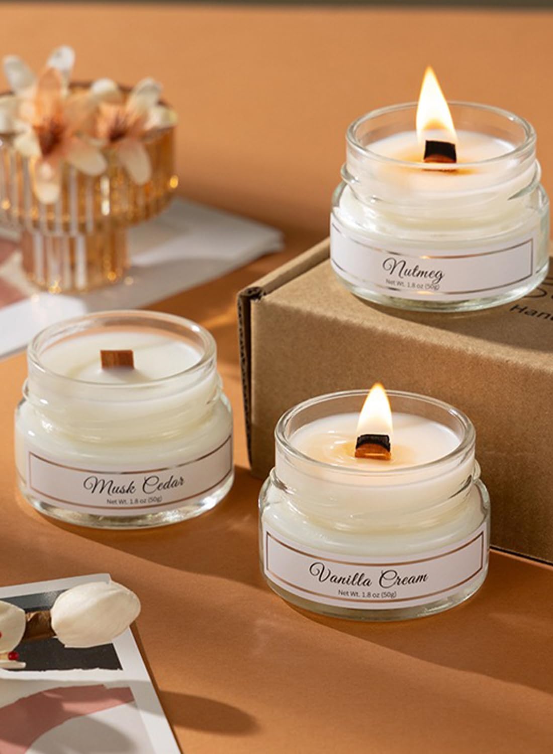 NOVO Scented Candles, 50g Natural Soy Wax Blend Aromatherapy Candle with Pure Essential Oils,12 Hours of Burn Time, or Home SPA Bathing Yoga-3 pcs set-B