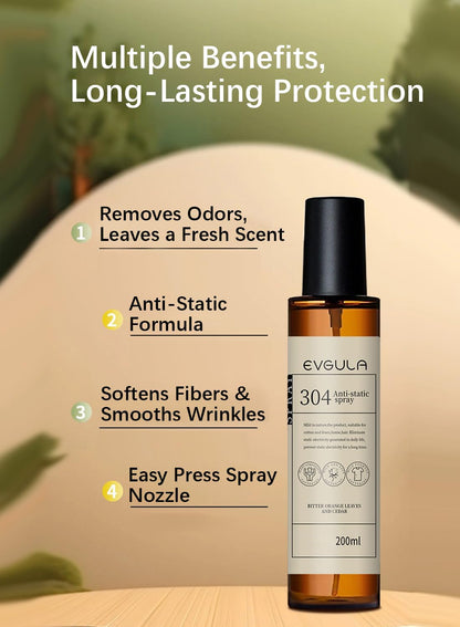 Anti-Static Spray, Odor Eliminator & Anti-Wrinkle De-Cling for Clothes, 200ml