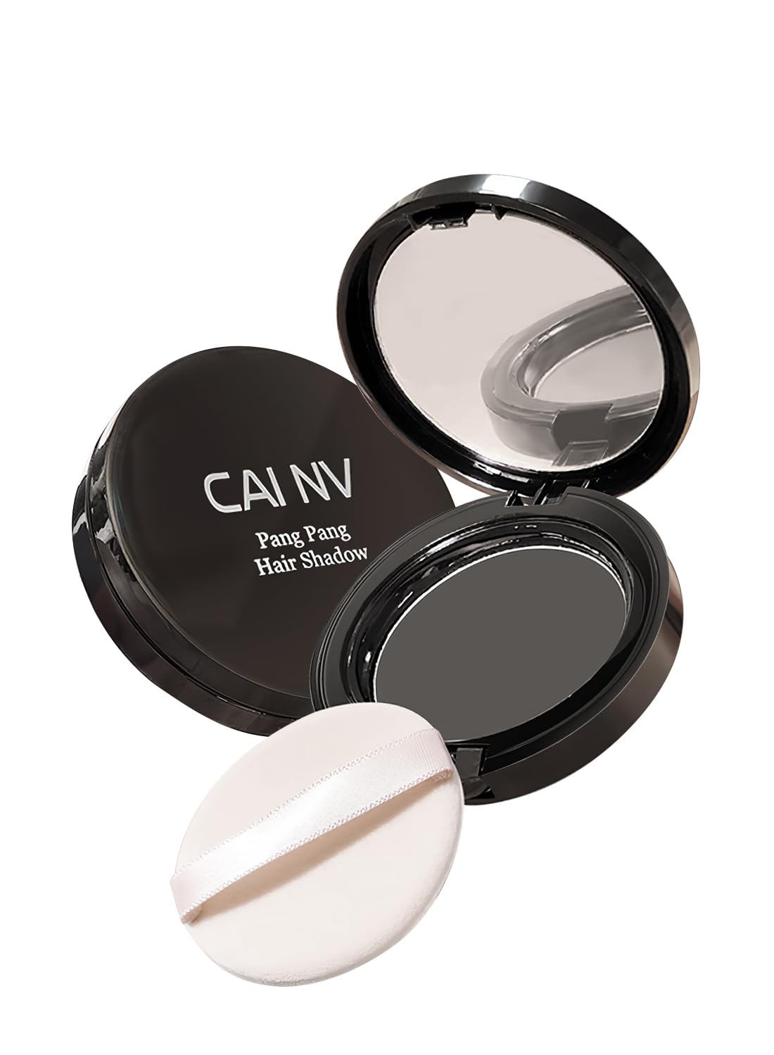 NOVO Instant Hair Shadow Stick with Puff, Root Touch-Up Pressed Powder for Thinning Grey Hairline, Hair Root Concealer for Unisex, 10G, NO.02 Black