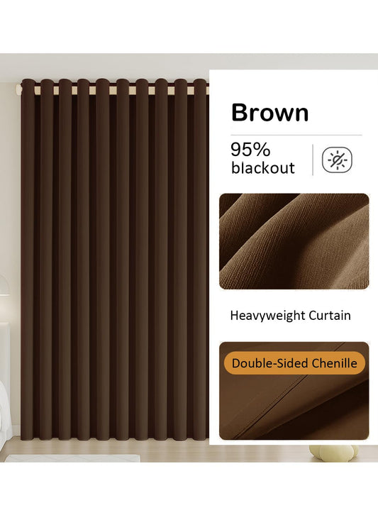 NOVO Double-Sided Chenille Blackout Curtain ¨C Grommet Top, 95% Light Blocking, Single Panel, W250 x H270CM, Fits Windows 125¨C165CM Wide (Brown)