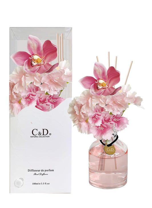 NOVO Flower Reed Diffuser with Essential Oils, Premium Long-Lasting Fragrance Scented Gift Set for Home, Bedroom, Bathroom & Office Decor, 100ml -Rosemary & Sandalwood