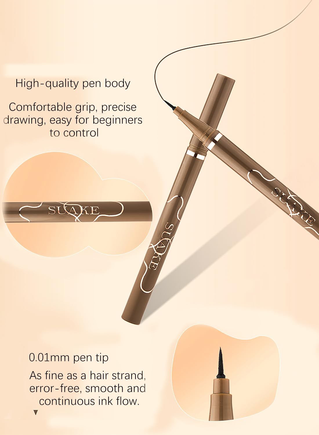 NOVO Liquid Eyeliner Pen, Quick Drying Long Lasting Waterproof Precision Eyeliner, Super Slim Eye Makeup, Ultra-Fine Tip, Natural Finish - Black
