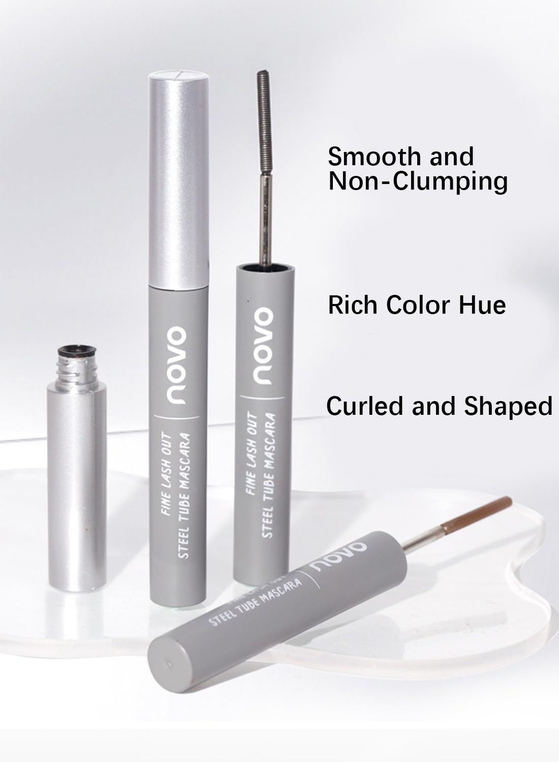 NOVO Mascara, Volumizing Lengthening Defining Lifting Curling Multiplying Eye Makeup Lash Extension, No Smudging Long Lasting Waterproof Mascara for Women Natural Black