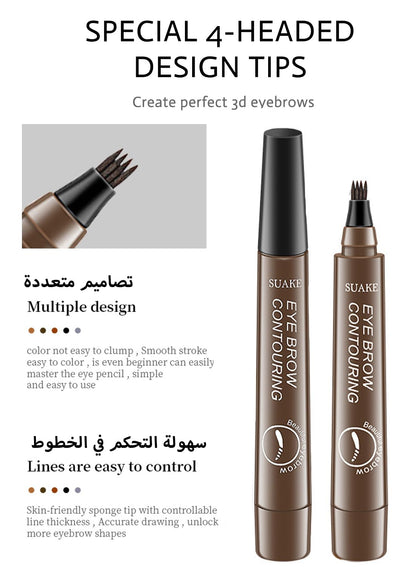 NOVO Eyebrow Pen Liquid with Micro-Fork Tip, 4-Prong Microblade Brows & Long Lasting Waterproof Brow Contouring Pencil, for Daily Natural Eye Makeup for Women-Light Brown