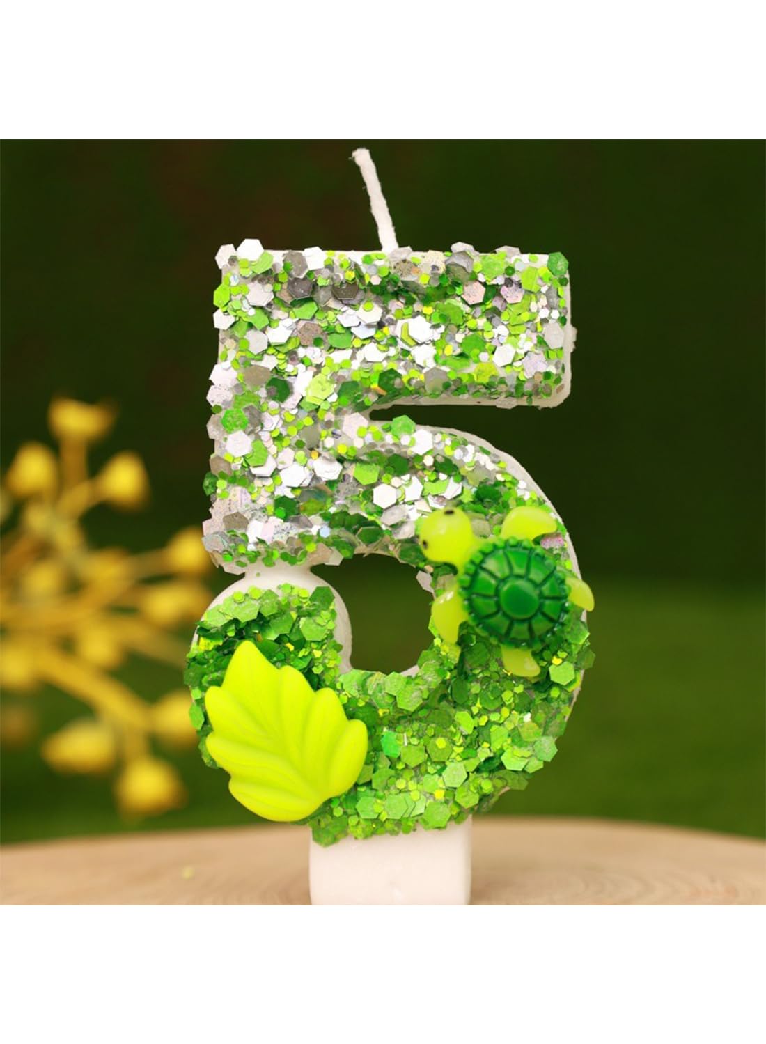 7cm Birthday Number Candles for Cake Decoration, Glittery Cake Toppers with Cute Designs, Perfect for Kids' Parties, Anniversaries, and Celebrations-Green Turtle(No.0)