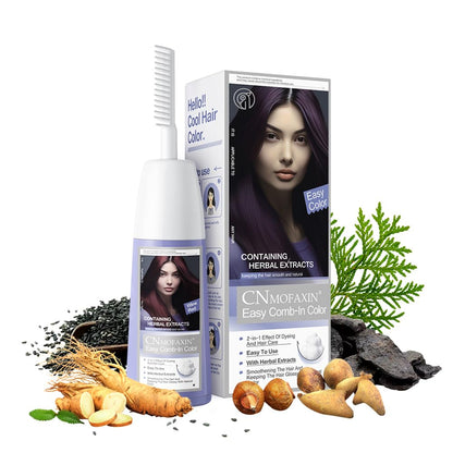 NOVO Natural Plant Bubble Hair Dye Kit with Comb, Long Lasting Pure Plant Extract for Grey Hair Color Bubble Dye, Easy to Use Hair Dye for Women Men 200ml Wine Red