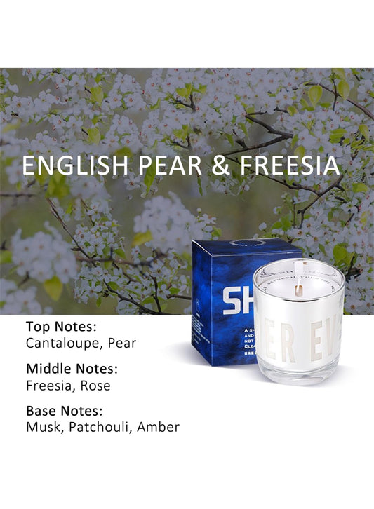 NOVO Scented Candle, 150g Natural Soy Wax Blend with Pure Essential Oils, Translucent Cup Creates Ambient Vibe for Home-English Pear & Freesia