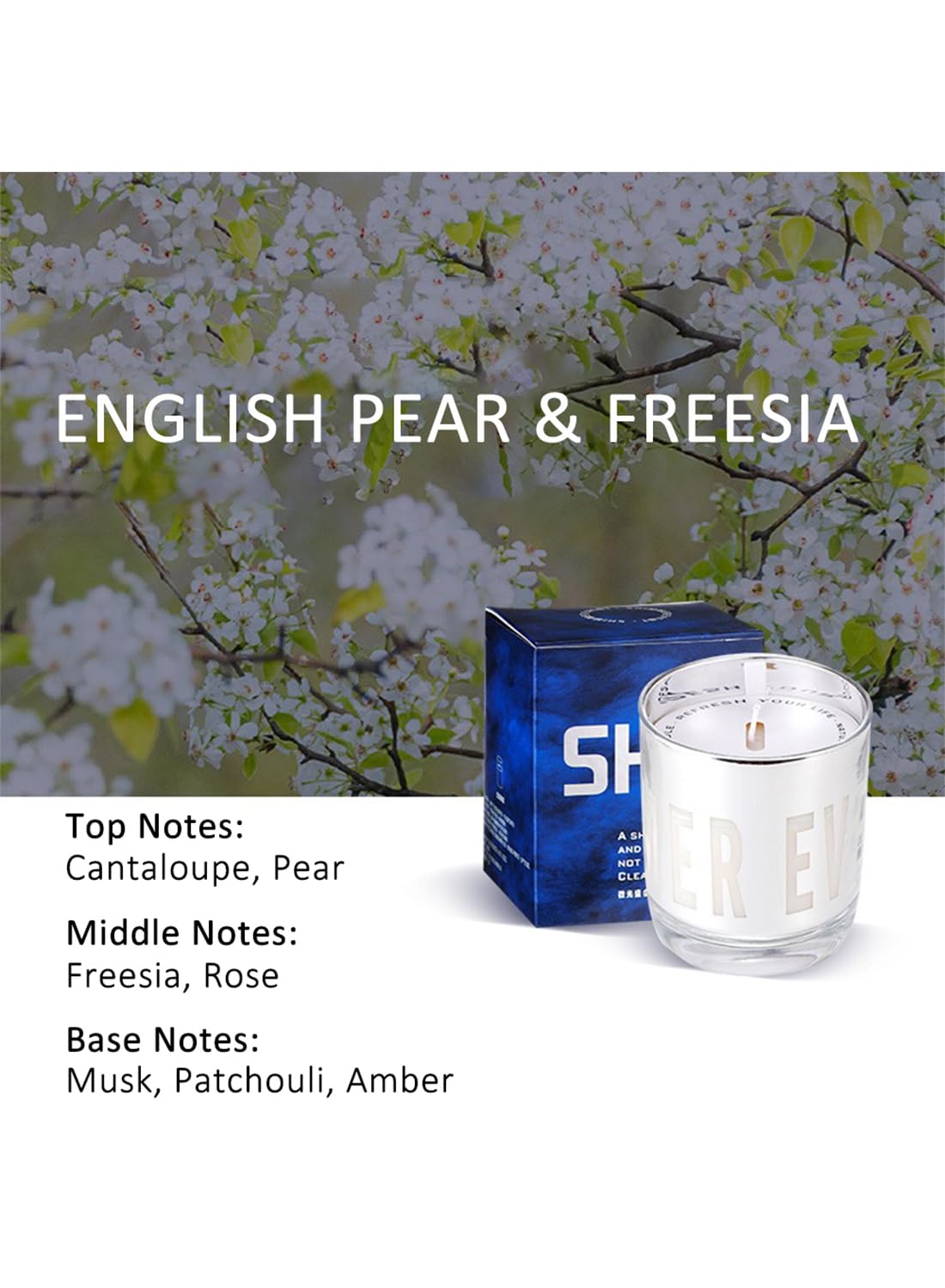 NOVO Scented Candle, 150g Natural Soy Wax Blend with Pure Essential Oils, Translucent Cup Creates Ambient Vibe for Home-English Pear & Freesia