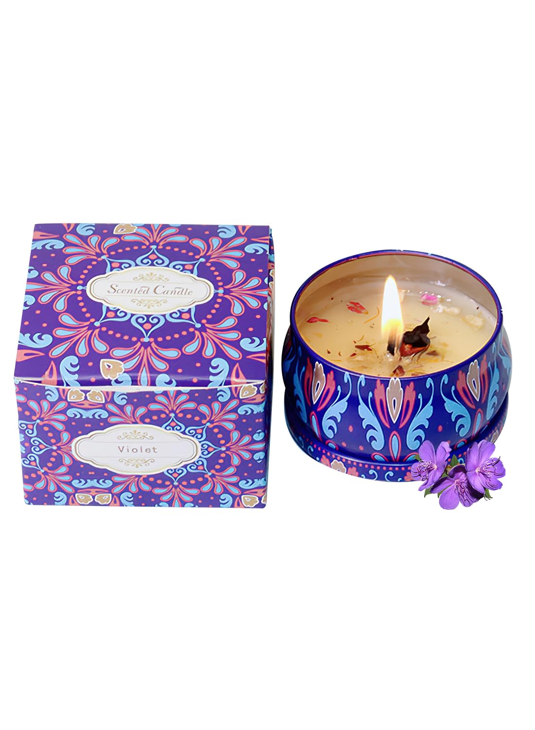 NOVO Scented Candle- 80g Natural Soy Wax Blend Aromatherapy Candle with Pure Essential Oils & Real Dried Flowers -Tuberose