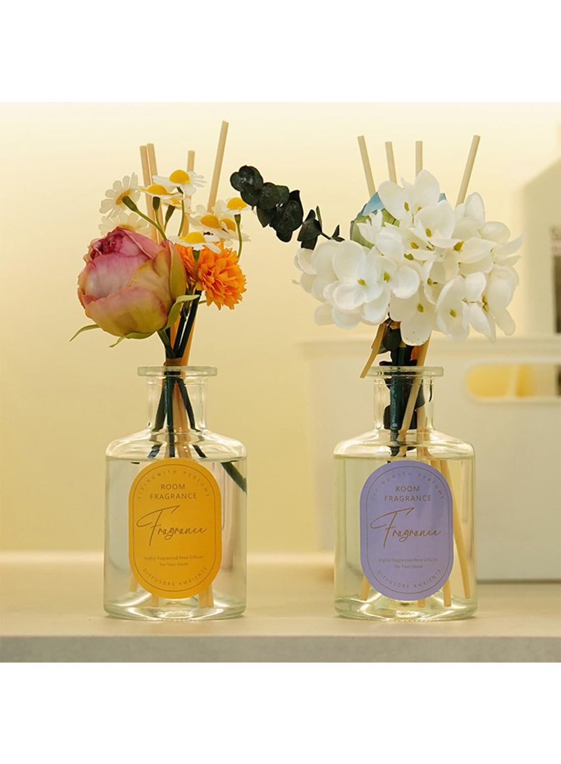 NOVO Scented Reed Diffuser, Artificial Flower Home Fragrance Oil with 4 Sticks for Bedroom,Home D¨¦cor,Office & Bathroom 200ml-Elegant and Graceful