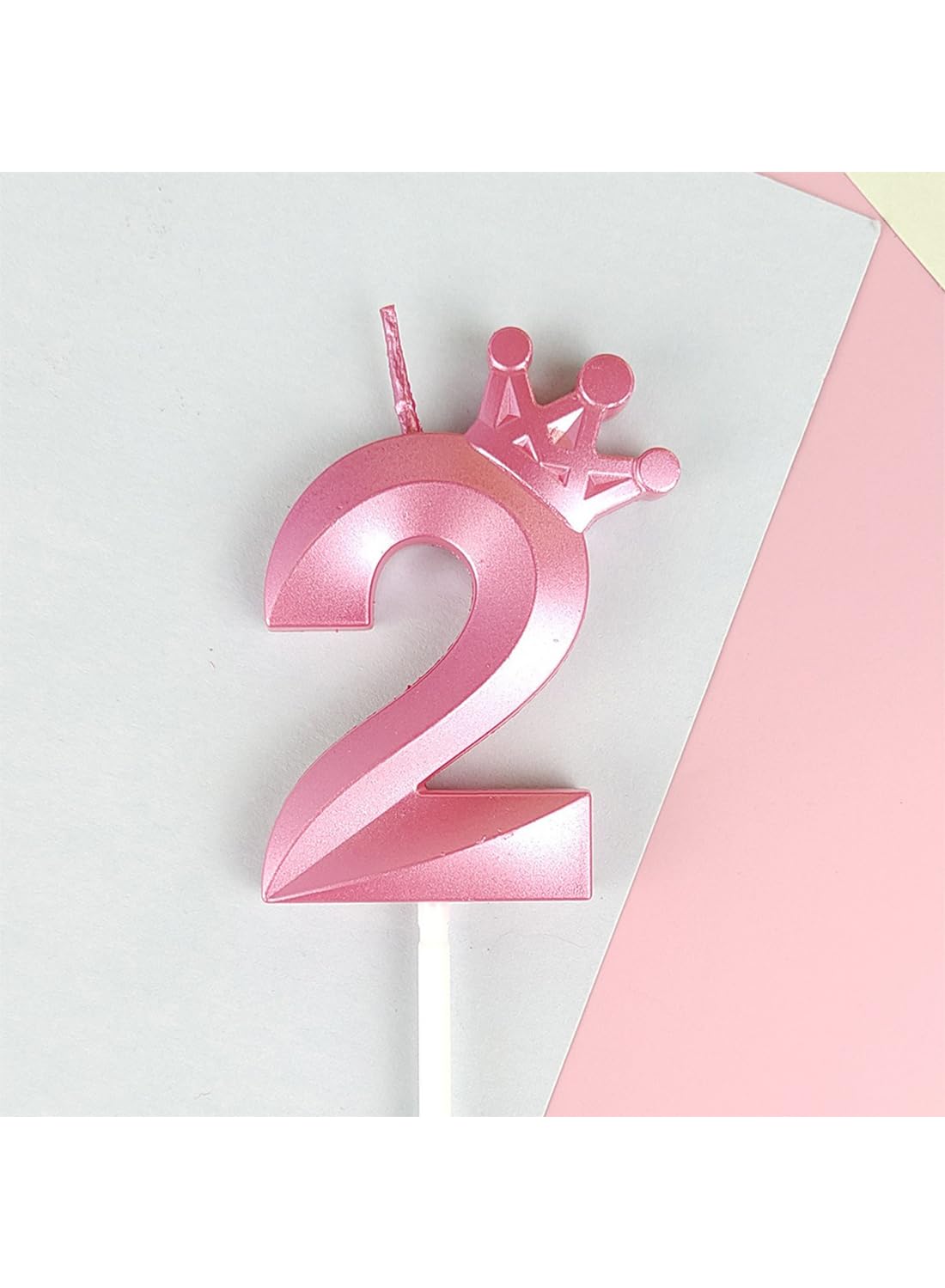 Birthday Number Candles for Cake Decoration, Glittery Cake Toppers with Cute Designs, Perfect for Kids' Parties, Anniversaries, and Celebrations-PINK(No.2)