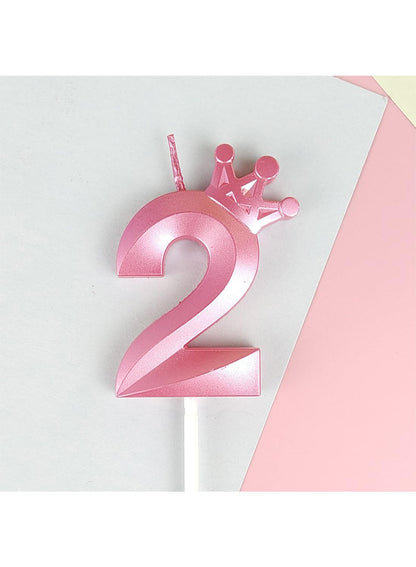 Birthday Number Candles for Cake Decoration, Glittery Cake Toppers with Cute Designs, Perfect for Kids' Parties, Anniversaries, and Celebrations-PINK(No.2)