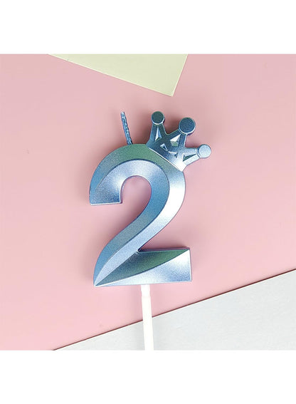 Birthday Number Candles for Cake Decoration, Glittery Cake Toppers with Cute Designs, Perfect for Kids' Parties, Anniversaries, and Celebrations-BLUE(No.2)