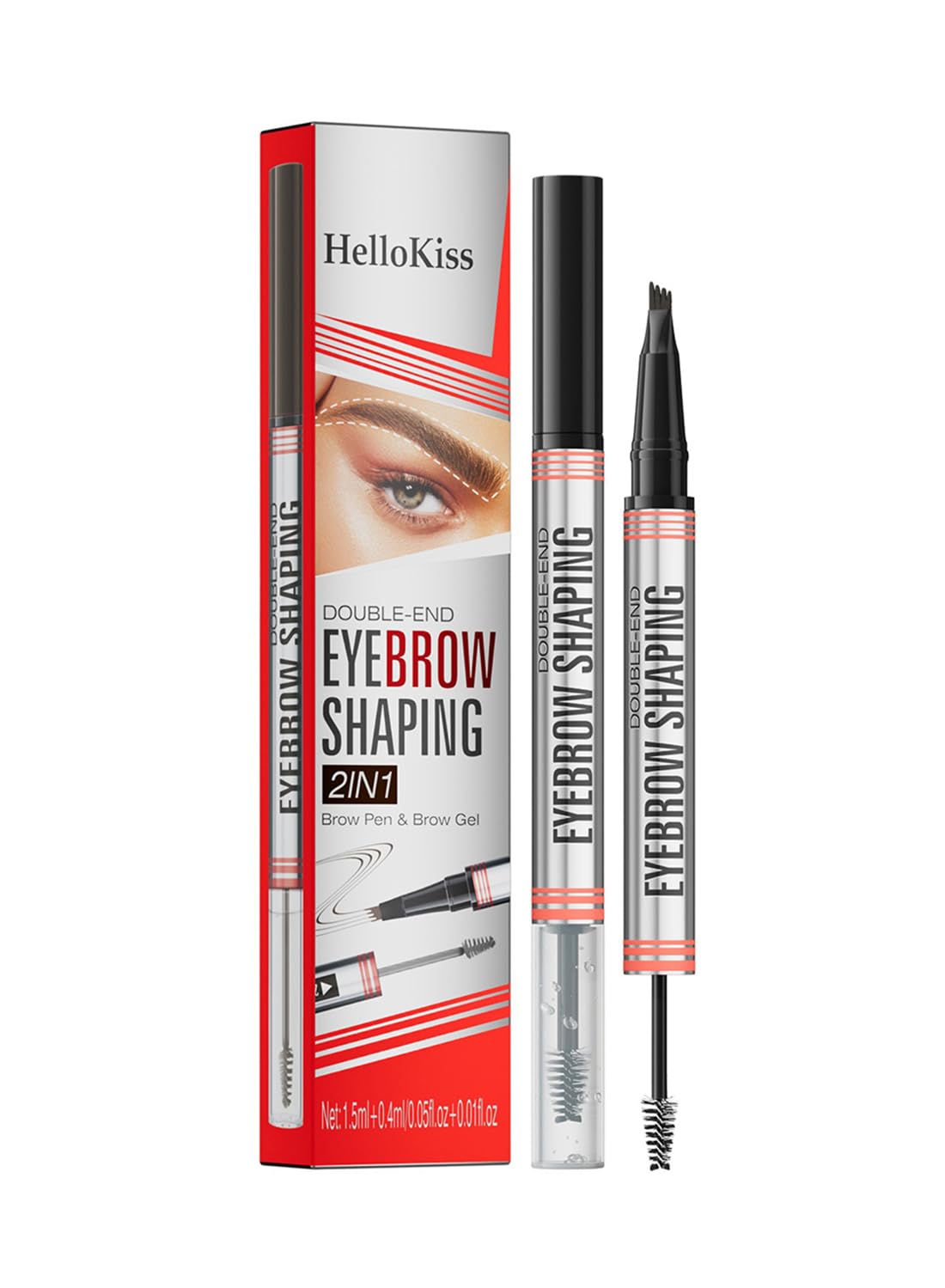 NOVO 2 in 1 4-Tip Brow Pen & Eyebrow Gel, Smudge Proof Waterproof Brow Pencil 2