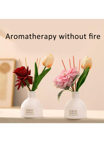 NOVO Artificial Flowers Scented Oil Diffuser Set with High imitation flower &4 Reed Sticks for Bathroom & Bedroom Home Decor&Office D¨¦cor, 150ml -White Rose