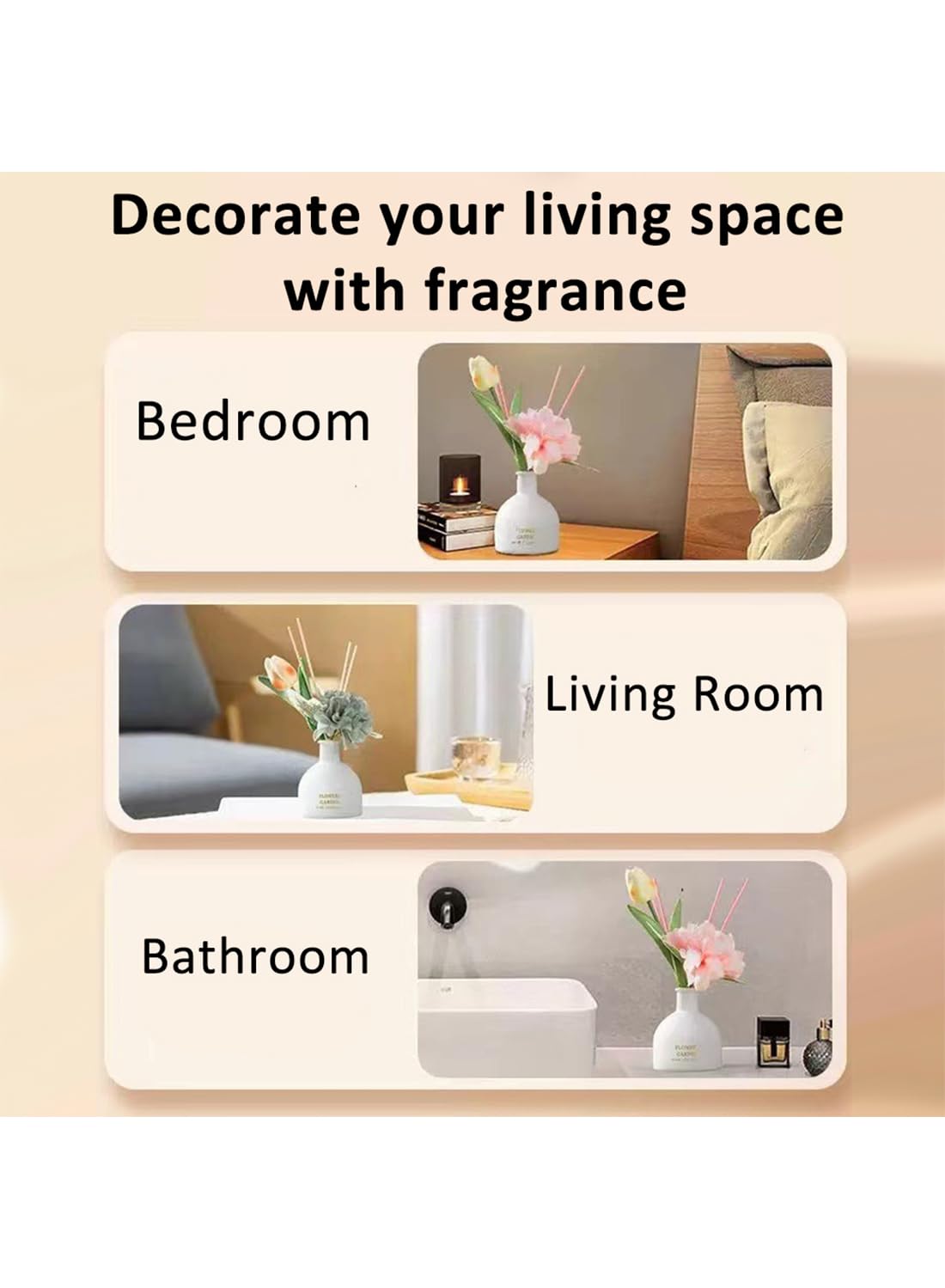 NOVO Artificial Flowers Scented Oil Diffuser Set with High imitation flower &4 Reed Sticks for Bathroom & Bedroom Home Decor&Office D¨¦cor, 150ml