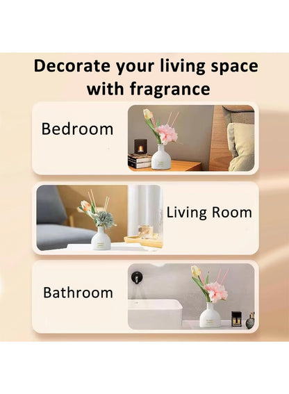 NOVO Artificial Flowers Scented Oil Diffuser Set with High imitation flower &4 Reed Sticks for Bathroom & Bedroom Home Decor&Office D¨¦cor, 150ml-Tulip