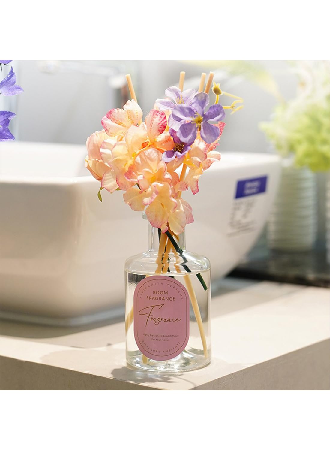 NOVO Scented Reed Diffuser, Artificial Flower Home Fragrance Oil with 4 Sticks for Bedroom,Home D¨¦cor,Office & Bathroom 200ml-Mint Rose