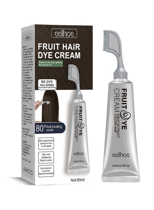 NOVO Fruit Hair Dye Cream, Natural Fruit Hair Dye with Comb for Grey Hair Coverage, Plant Extract Non Damage Mild Hair Dye Cream for All Hair Types 80ml Brown/Black