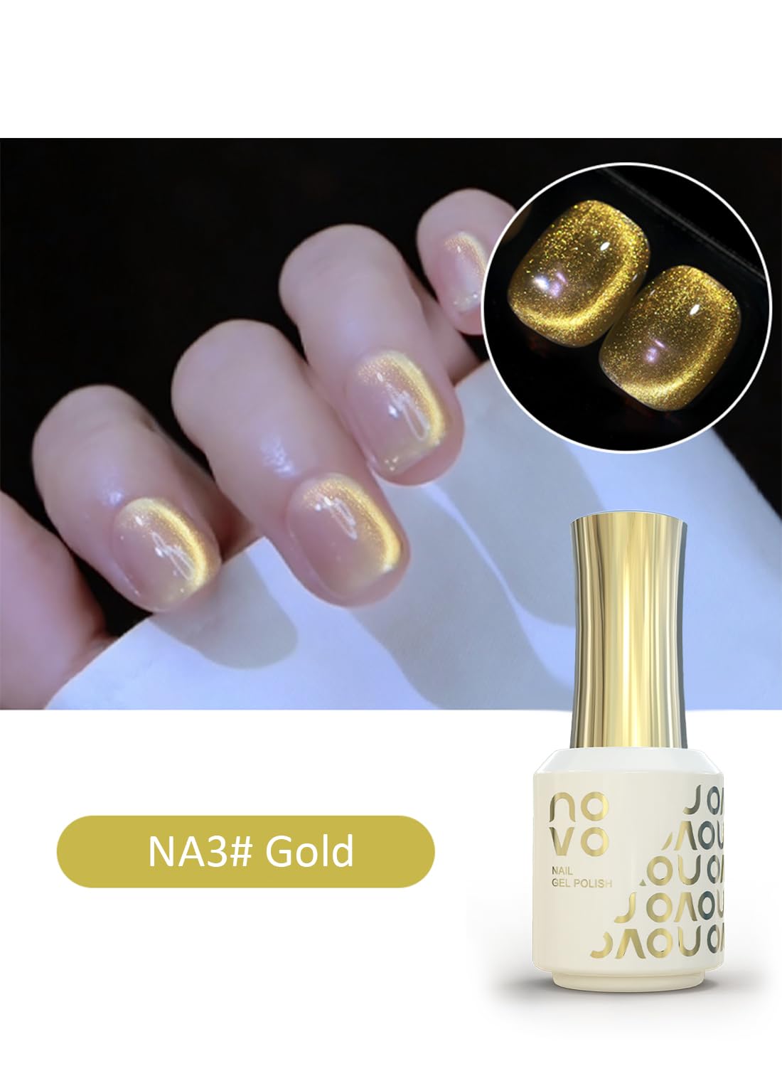 novo Cat Eye Gel Nail Polish, Nail Art Soak Off for Women 12ml -NA3# NA3# Gold