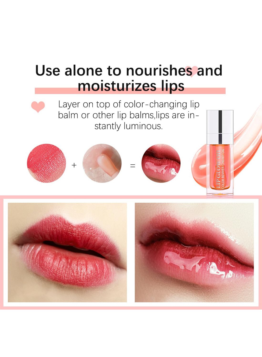 NOVO Glossy Lip Oil, Lasting Moisturizing Glimmer Glow to Fade Lines 7ml-001# Pink