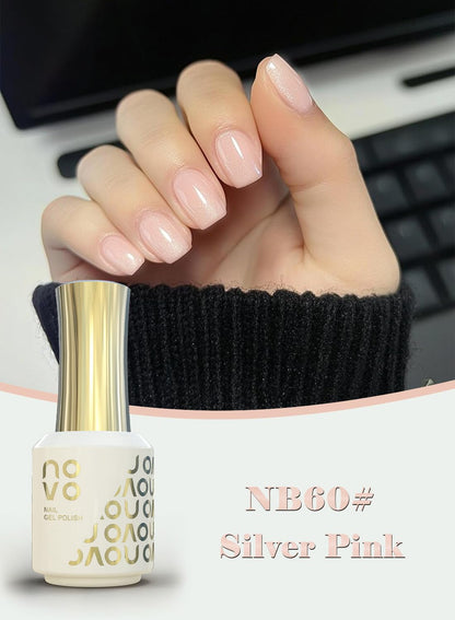 novo Rubber Base Gel, Shiny UV LED Gel Nail Polish for Women 12ml-NB60# Silver Pink