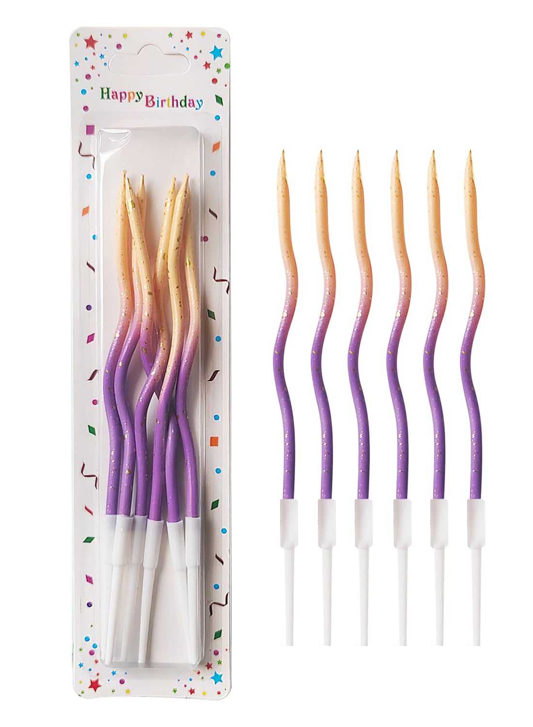 Colorful Long Thin Metallic Birthday Candles Kit£¬Glittery Cake Toppers with Cute Designs, Perfect for Kids' Parties, Anniversaries, and Celebrations-6Pcs Set Colorful