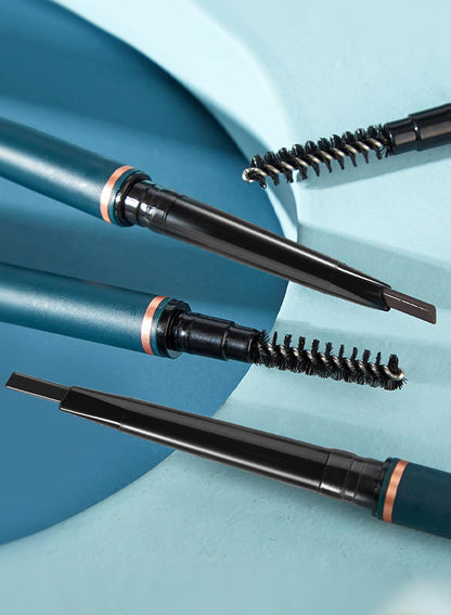 NOVO Eyebrow Pencil, Double Ended Triangular Extra Fine Brow, Retractable Definer with Fine Tip and Brush, Long Lasting Natural Eyebrows Makeup - Dark Brown