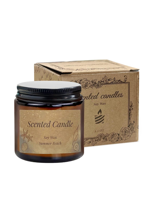 NOVO Scented Candles, 100g Natural Soy Wax Blend Aromatherapy Candle with Pure Essential Oils,12 Hours of Burn Time, or Home SPA Bathing Yoga-Summer Beach Brown/White