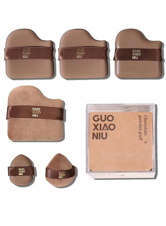 NOVO 6Pcs Chocolate Color Soft Makeup Sponge Puff Set, Wet & Dry Use Foundation Applicators for Smooth Blending and Coverage